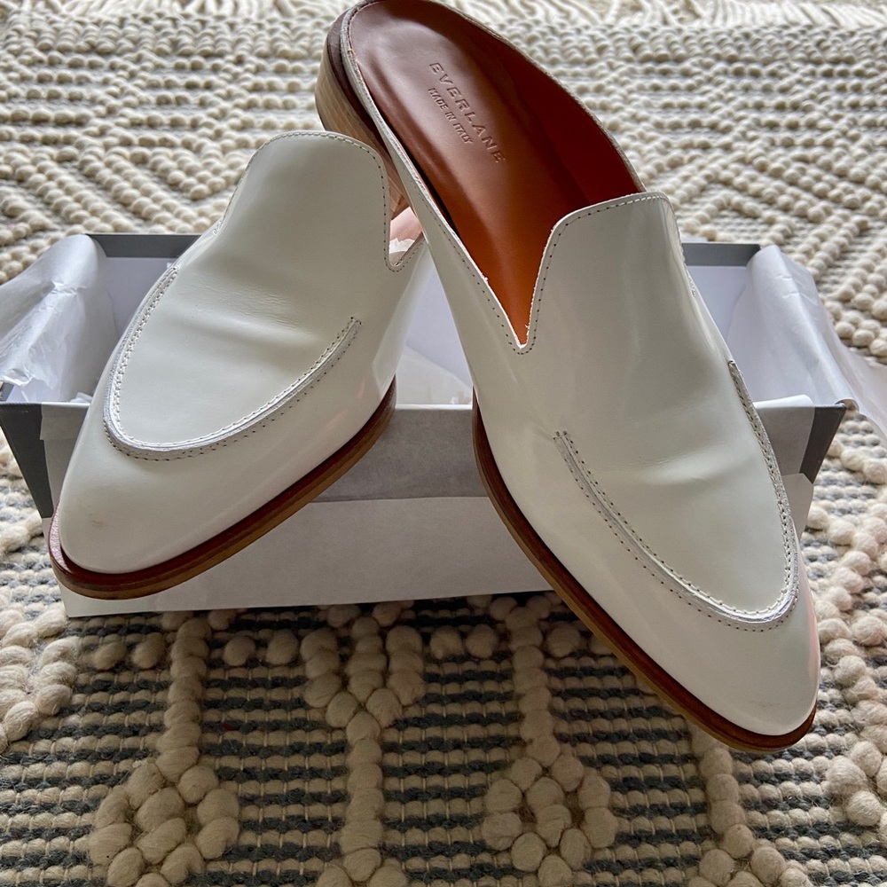 Everlane The Modern white leather loafer mule. Size 11
